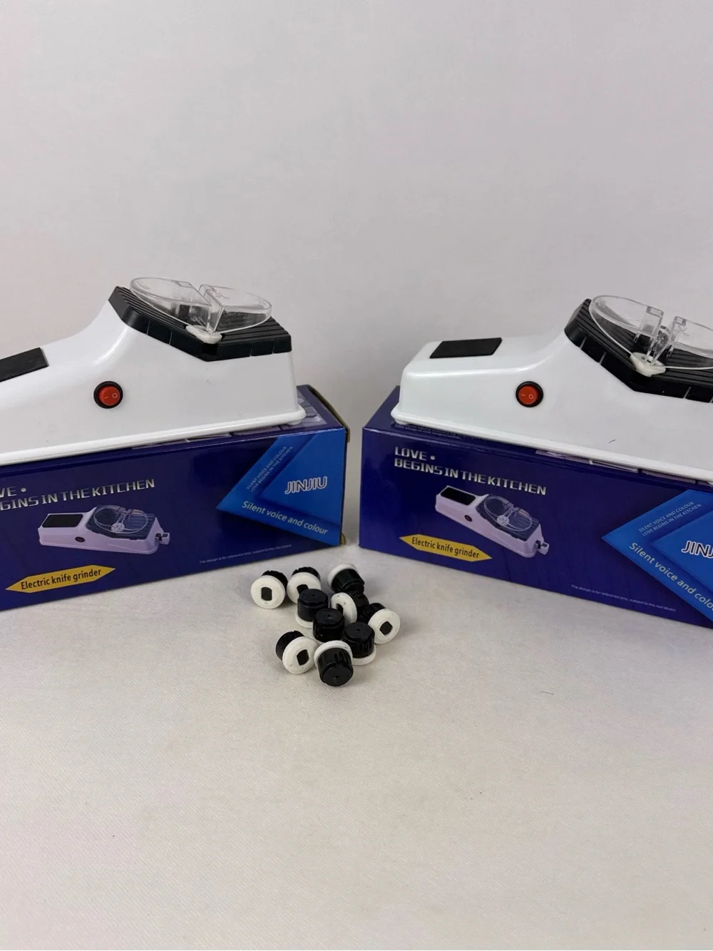 JINJIU 2PC Electric Knife Sharpener Grinder Polisher USB w/ Replacement Wheels